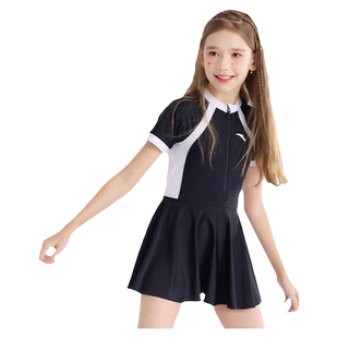安踏儿童泳衣女孩2026新款连体中大童带胸垫小孩初中生温泉游泳衣