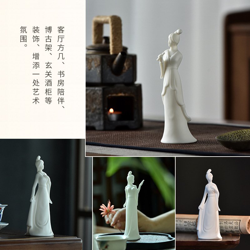 新中式禅意古典美女摆件客厅陶瓷玄关仕女书房摆设工艺品装饰人物