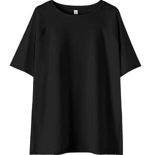 下摆两边开叉中长款宽松大版t恤女净版双侧分衩短袖大码上衣体恤