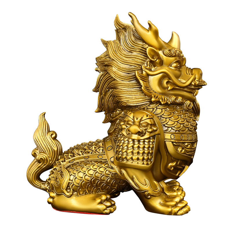 全铜铠甲麒麟神兽摆件一对吉祥物