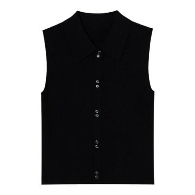 春秋无袖针织翻领打底绵羊毛背心