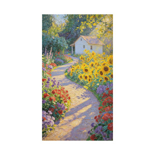 大芬村现代纯手绘油画花径暖阳客厅装饰画植物花卉入户玄关挂画