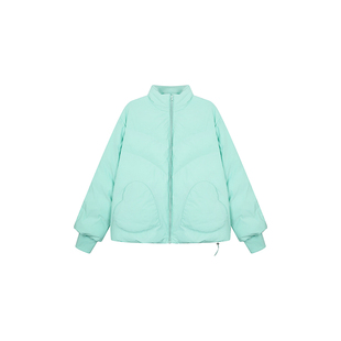 安妮不火 爱心口袋螺纹袖口立领排骨棉服女微胖大码显白棉衣外套