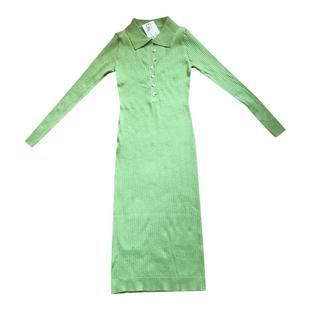 针织连衣裙女秋冬季polo纽扣气质修身配大衣的内搭长款打底毛衣裙