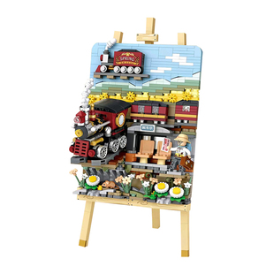 LOZ/俐智积木立体画系列春日列车 益智拼装 火车模型桌面摆件礼物