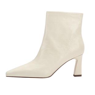 吴大叔2025秋冬季时尚复古鳄鱼纹尖头细跟短靴气垫缓震真皮时装靴