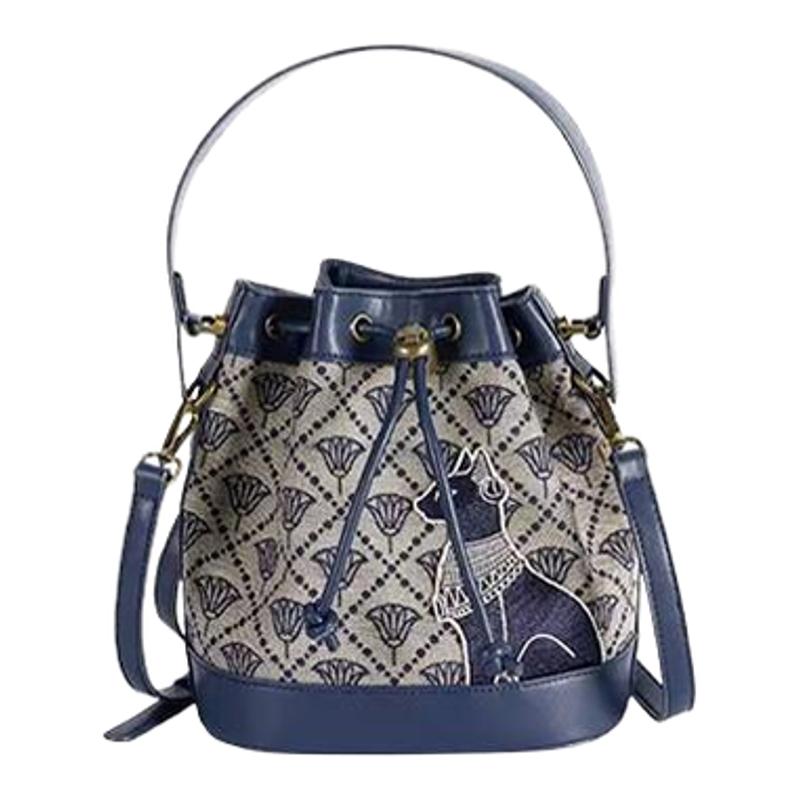 大英博物馆提花水桶包单肩斜挎手提包时尚百搭通勤包包女手提礼物
