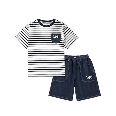 LeeKids童装男童套装夏2026新款中大童条纹短袖儿童夏季牛仔短裤