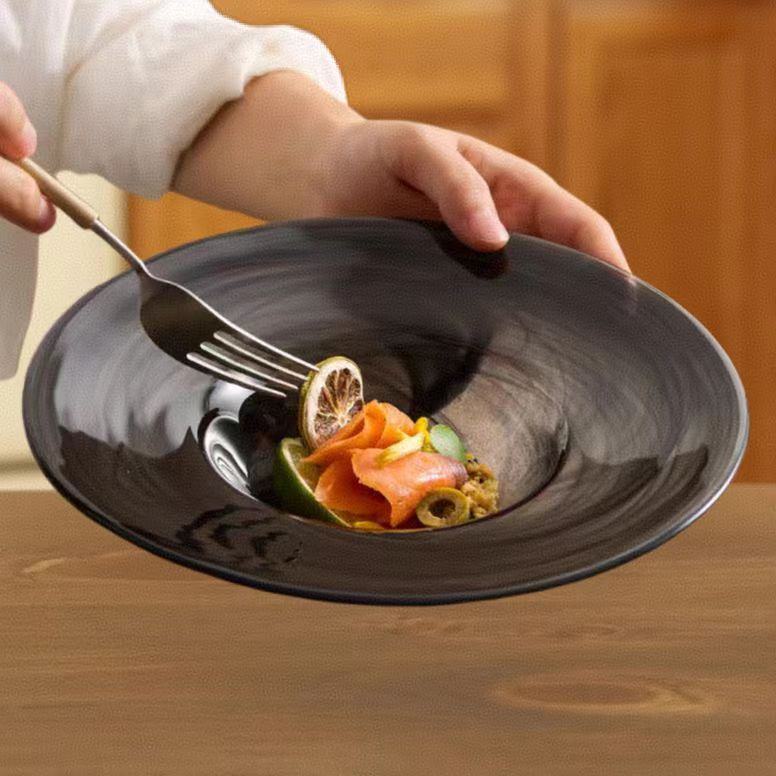 创意圆形大号沙拉碗桌面样板间软玻璃碗装摆件水果盘样板间水墨