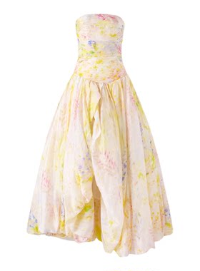 SIQIYOUNG礼服抹胸印花连衣裙