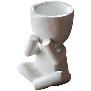 掬涵不看不听不说小白人涂鸦花盆花器多肉种植可爱艺术装饰品摆件