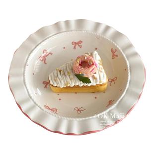 ins风餐盘高颜值花边盘子家用菜盘可爱陶瓷深盘草帽沙拉盘意面盘