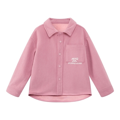 左西女童衬衫加绒儿童复古灯芯绒加厚2025新款女孩摇粒绒保暖衬衣