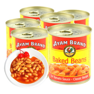 越南进口 雄鸡标番茄汁焗豆罐头 原味焗豆子 230g*6罐