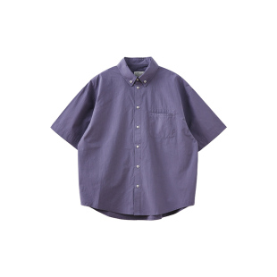 BUTTBILL 24SS撞色明扣日系复古衬衫宽松落肩廓形短袖衬衣男夏季