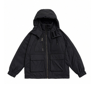 逆壳中性美式工装风羽绒服男女款潮黑色可拆卸连帽保暖宽松厚外套