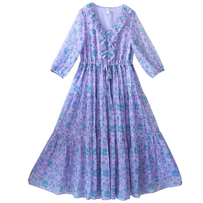 文艺浪漫荷叶边连衣裙女春季花裙