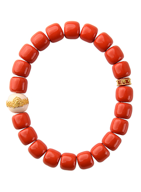 觉人台湾纯正朱砂老型珠手串猛犸18K黄金无相佛手链 [喜乐无边]G