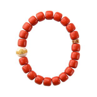 觉人台湾纯正朱砂老型珠手串猛犸18K黄金无相佛手链 [喜乐无边]G