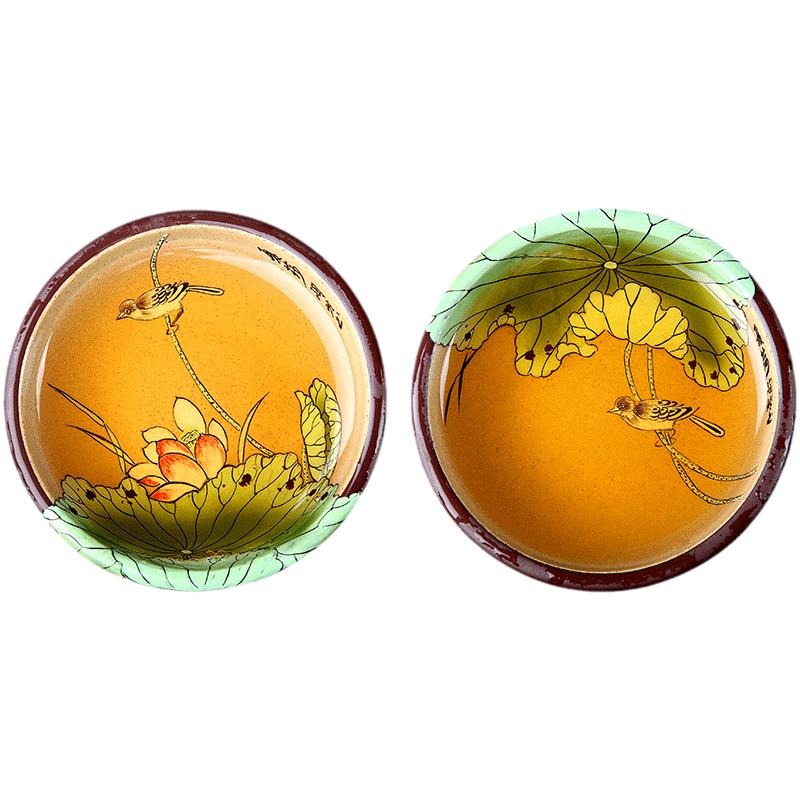 泥绘大师张小岭精品泥绘荷叶杯