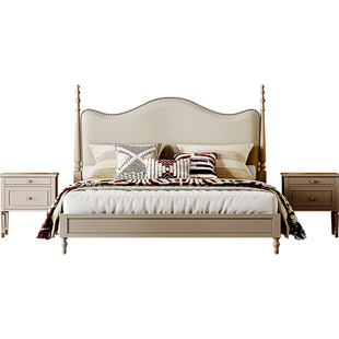 轻奢全实木床主卧高端大气美式1米8双人婚床现代简约2026新款皮床