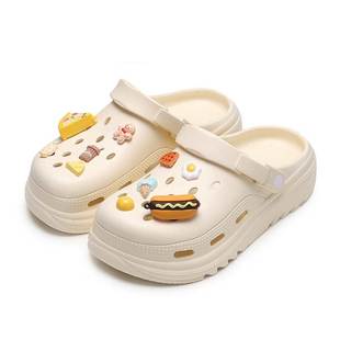 名创优品夏洞洞鞋女款鞋花配饰2026新款夏季外穿透气厚底黑色男款