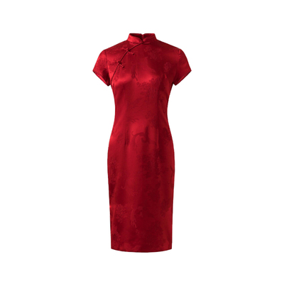 日常红色短袖高考中考开门红旗袍