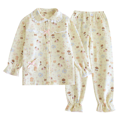 2025新款儿童秋冬纯棉空气层睡衣套女童小狗狗加厚夹层宝宝家居服