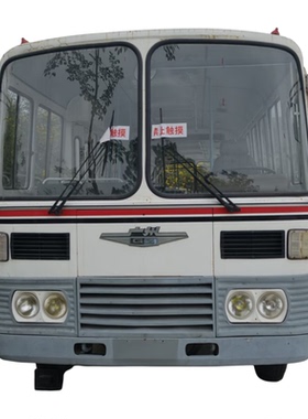 大型复古白红条纹公交模型摆件