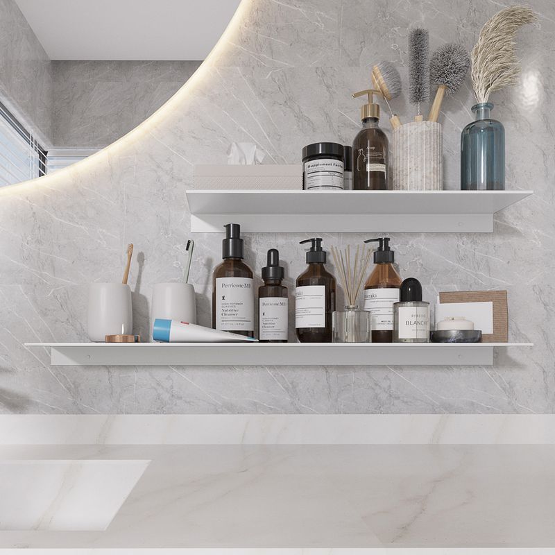 白色免打孔卫生间镜前壁挂一字台收纳置物架浴室架洗漱化妆台隔板