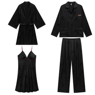 乐姿梦冰丝情侣睡衣春秋季女性感带胸垫吊带睡裙丝绸男套装家居服