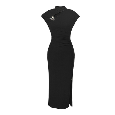 新中式盘扣高开叉改良旗袍