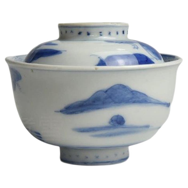 日本青花全手盖碗孤品