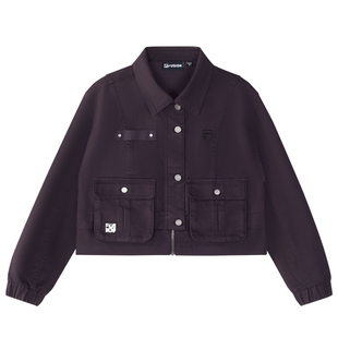 FILA FUSION斐乐潮牌外套女冬季女装夹克女款短款紫色工装上衣