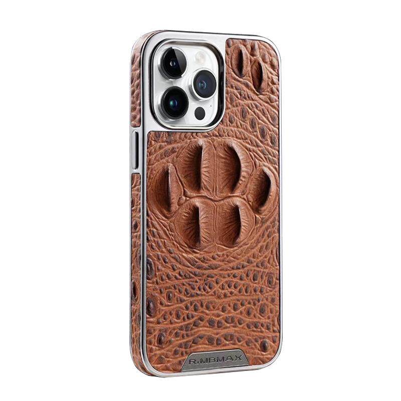 高端商务鳄鱼头皮纹适用苹果15pro手机壳16真皮革全包电镀软边iphone14promax手机套13保护壳12牛皮壳防