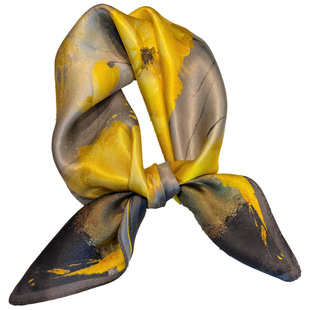 黄黑色真丝丝巾女2025新款小方巾百搭高级感100%桑蚕丝缎面小领巾