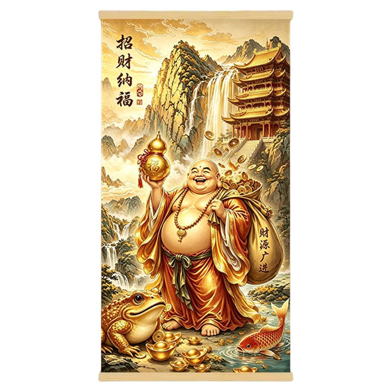 大肚弥勒佛挂画客厅招财纳福财源