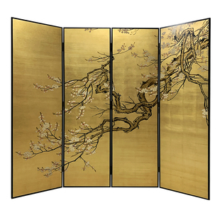 宋代美学手绘屏风漆画金箔繁花酒店工程民宿茶室客厅装饰背景折屏
