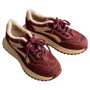 冬季头层牛皮加绒鞋女时尚系带加厚休闲鞋保暖真皮厚底鞋老爹鞋