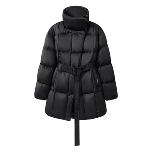 it:CHOCOOLATE黑色立领收腰韩版秋冬季加绒系带日常保暖羽绒服女