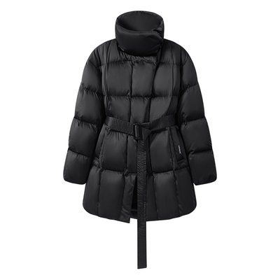 it:CHOCOOLATE黑色立领收腰韩版秋冬季加绒系带日常保暖羽绒服女