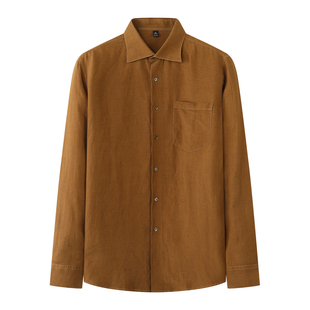 【冰爽凉感亚麻】意式雅痞 亚麻衬衫男士商务高级感休闲黄色衬衫