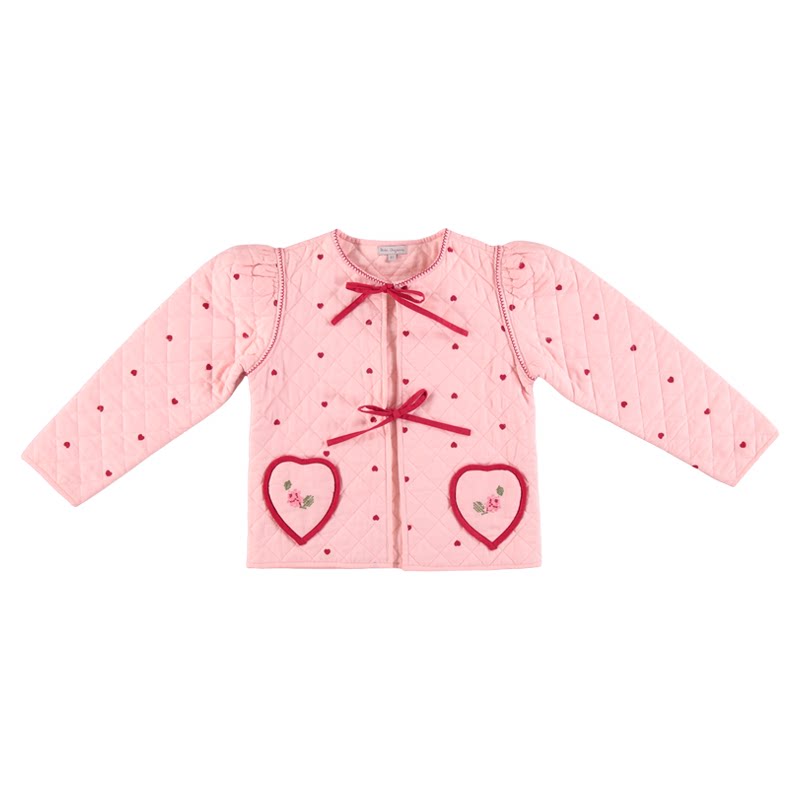 85折Little家现货 bebe organic FW26女童纯棉粉爱心波点夹克棉服