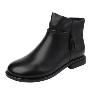 2026春秋季新款真皮平底单靴女软皮妈妈鞋加绒棉鞋冬季软底小短靴