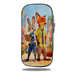 疯狂动物城朱迪尼克大容量笔袋ins油画风初中生简约小学生印花铅笔袋文具盒多功能女孩子拉链帆布笔盒男儿童