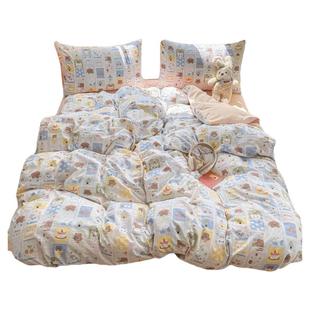 冬季双层纱四件套2025新款a类非全棉纯棉床单被套宿舍床上三件套4