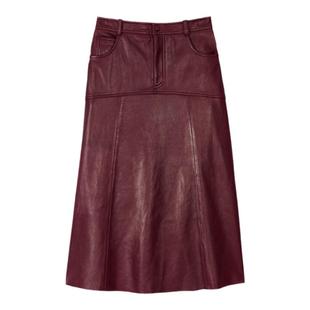 bash春季安可拉红法式羊皮鱼尾迷笛半裙伞裙半身中长裙1H24ASSI