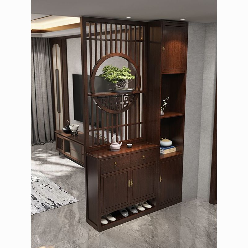 新中式屏风柜客厅隔断入户玄关遮挡简约现代实木正对入户门口鞋柜