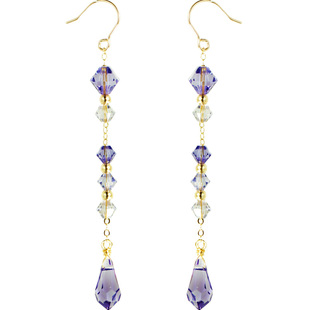 奥地利施家高雅紫水晶进口14K包金注金耳环长款显瘦流苏无痛耳夹