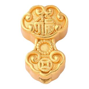 s999足银3D硬银镀金福字如意手牌隔珠 手工DIY材料手链编织配件